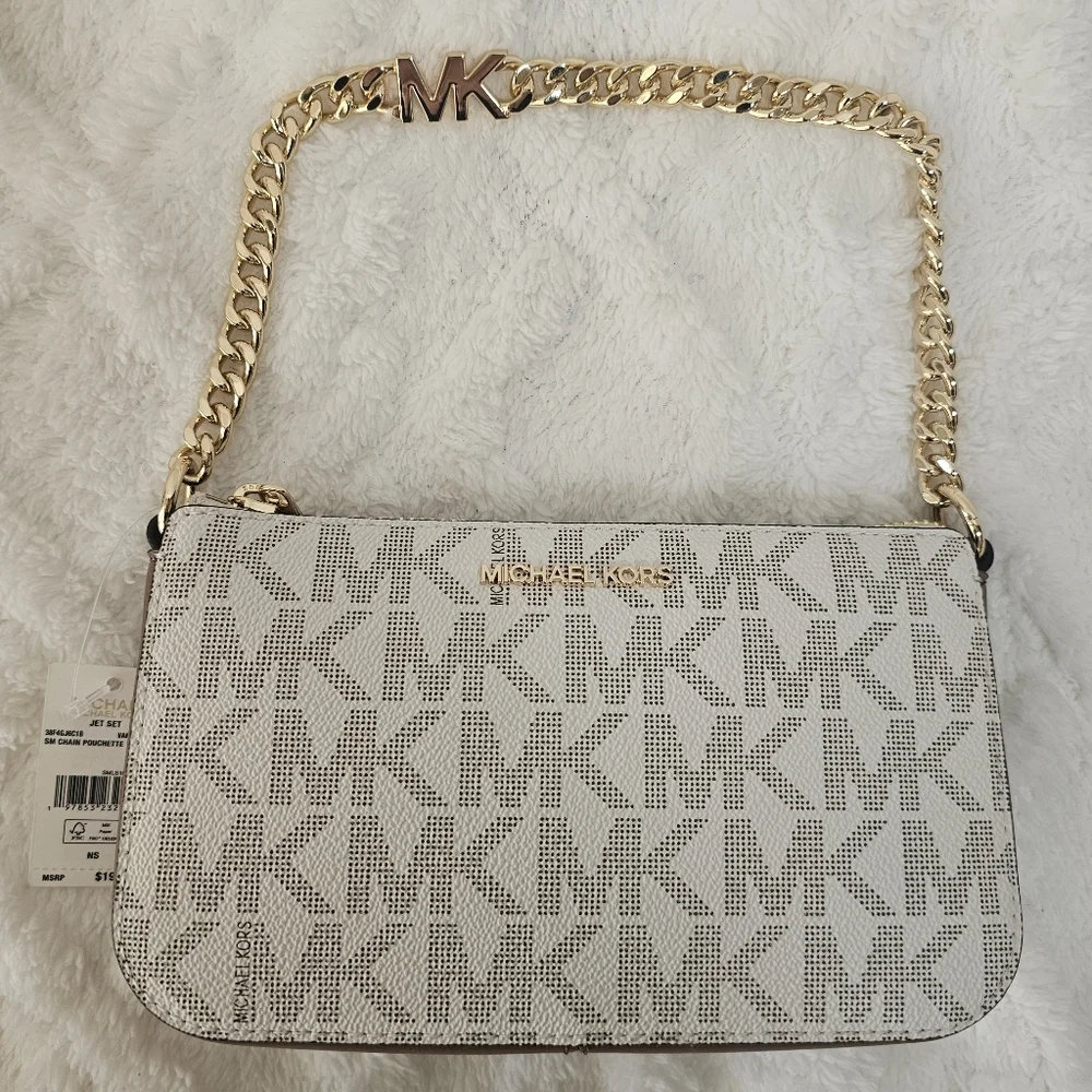 This is‎ a Michael Kors Jet Set Small Chain Pouchette in vanilla/lugg color.